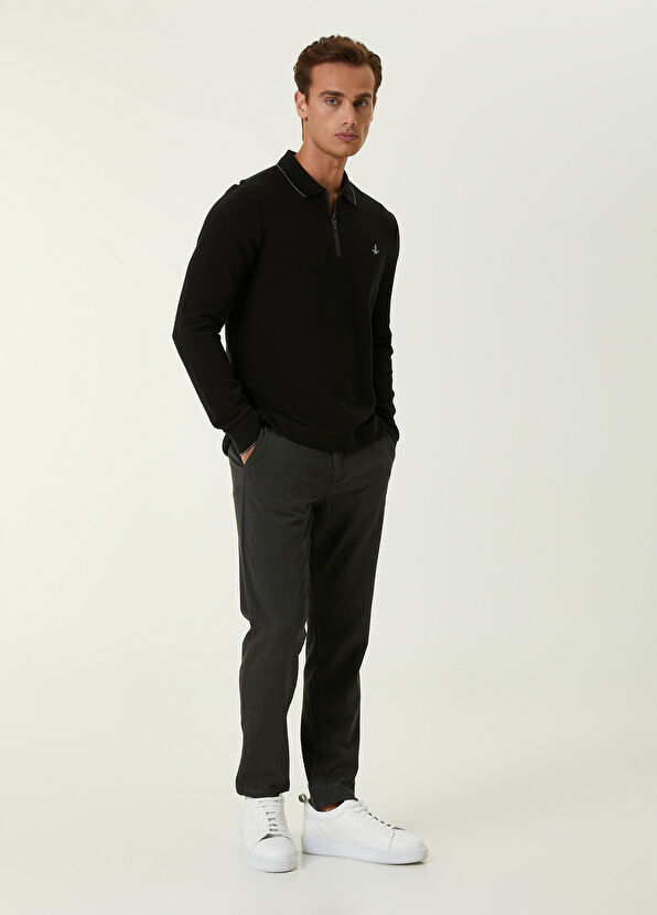 Beymen Club Slim Fit Siyah Polo Yaka Ottoman Dokulu Sweatshirt - 2