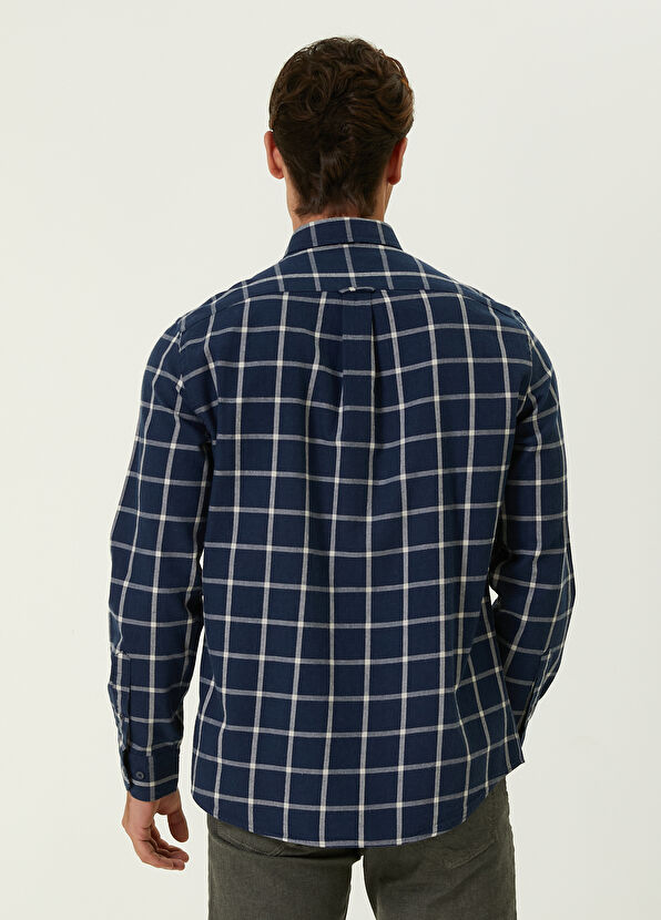 Beymen Club Comfort Fit Navy Wide Checkered Shirt - 4