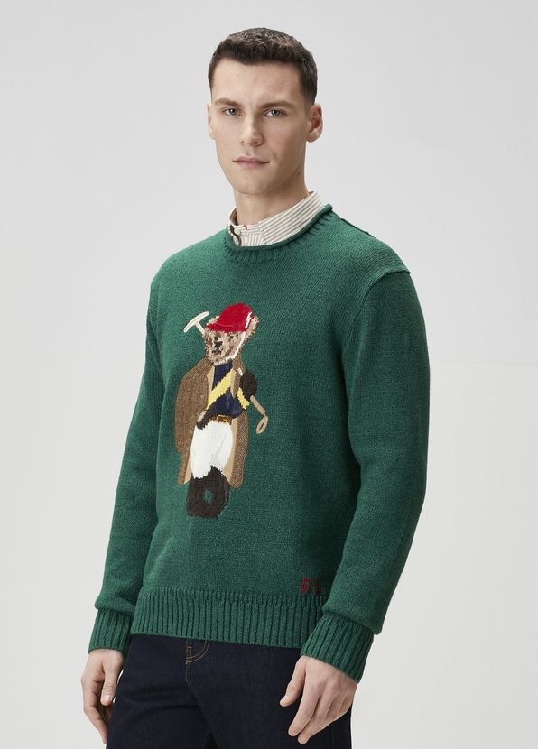Polo Ralph Lauren Green Teddy Bear Jacquard Linen Sweater - 3