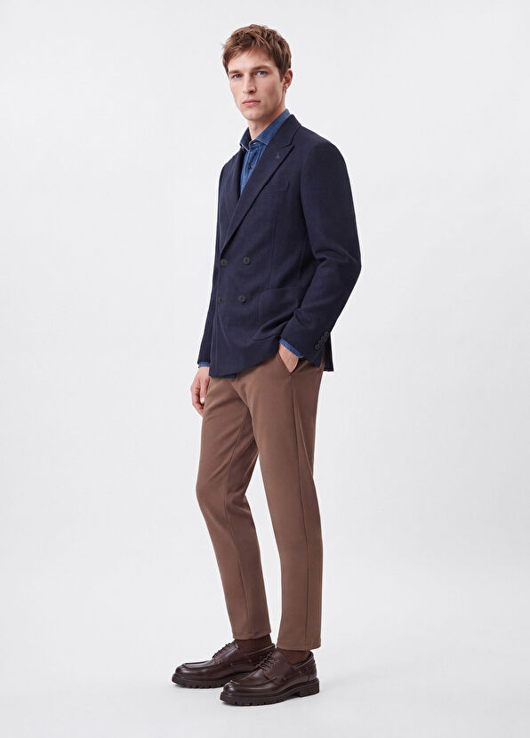 Beymen Club Navy Blue Dobby Double-Breasted Blazer - 2