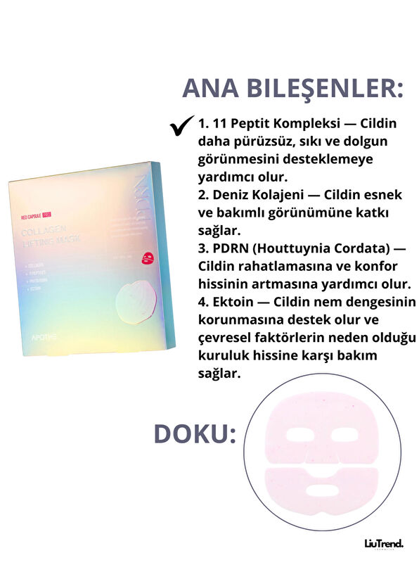 Apothe Red Capsule Pro-Collagen Lifting Mask Kırmızı Kapsüllü ve Pro-Kolajen İçeren Lifting Kağıt Yüz Maskesi 34 gr  - 2
