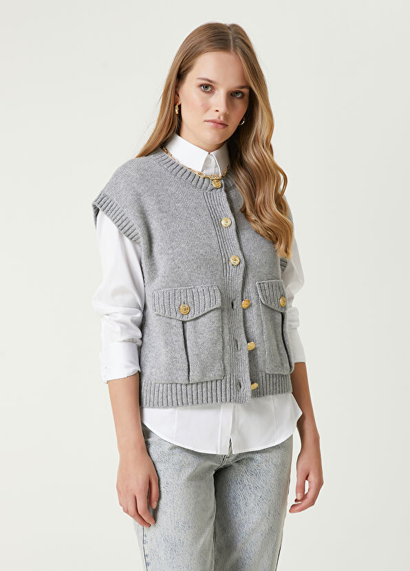 Gri Melanj Yün Triko Yelek Beymen Club Gri Melanj Yün Triko Yelek - 2