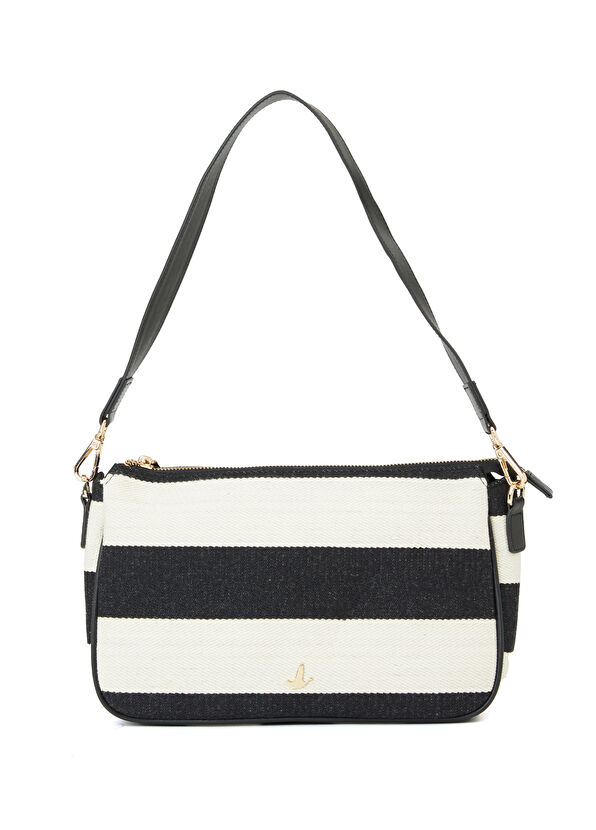 Beymen Club Black White Striped Women's Linen Bag - 1