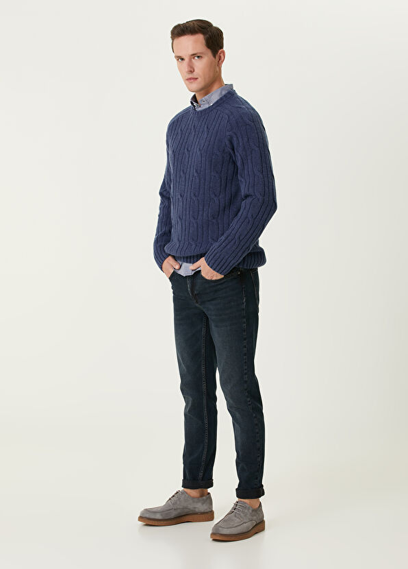 Beymen Club Mavi Kalın Saç Örgü Dokulu Yün Kazak - 3