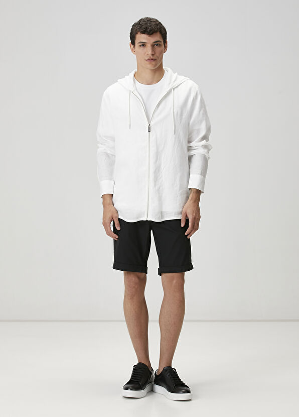 Beymen Club Beyaz Kapüşonlu Keten Dış Gömlek - 3