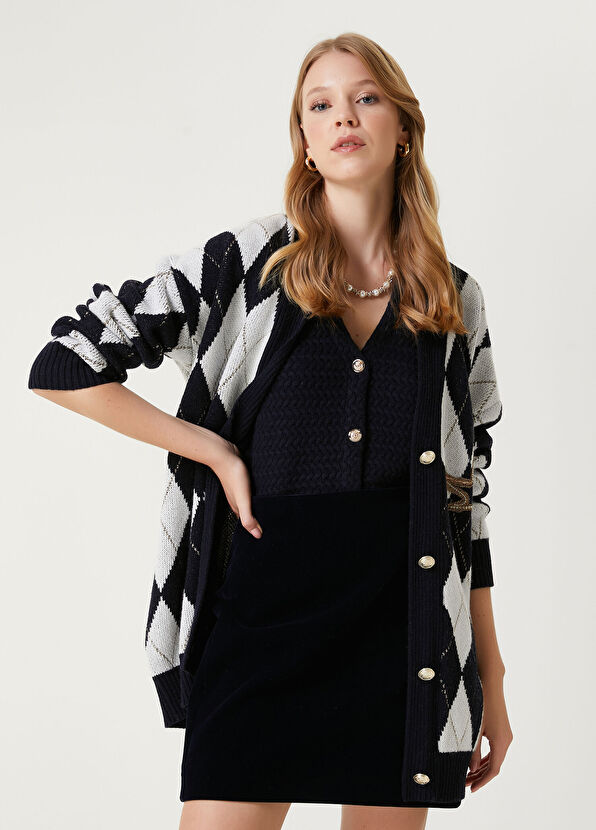 Beymen Club Lacivert Baklava Desenli Yün Hırka - 1