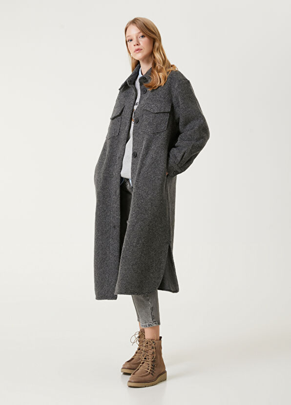 Beymen Club Gri Yıldız Nakışlı Uzun Yün Dış Gömlek - 3