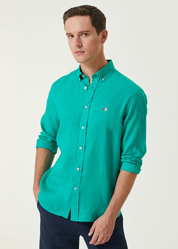 Beymen Club Comfort Fit Green Linen Shirt - 2