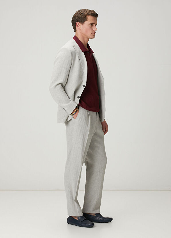 Beymen Club Grey Herringbone Textured Linen Blend Suit - 2