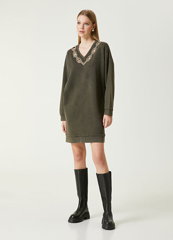 Beymen Club Haki Taş İşlemeli Mini Elbise - 4