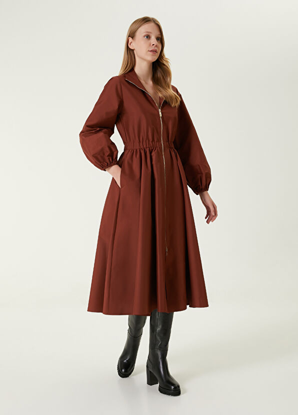 Beymen Club Tarçın Fermuarlı Midi Tafta Elbise - 1