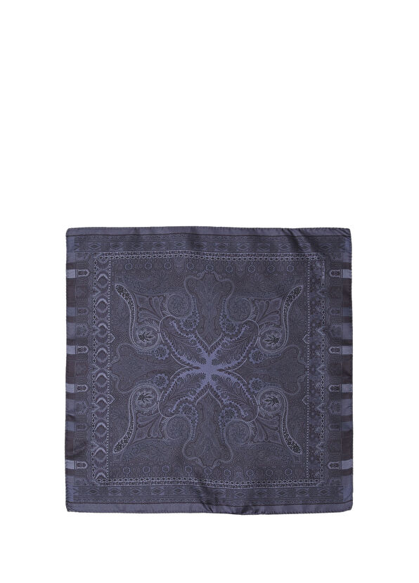 Etro Lacivert Desenli İpek Poşet Mendil - 1