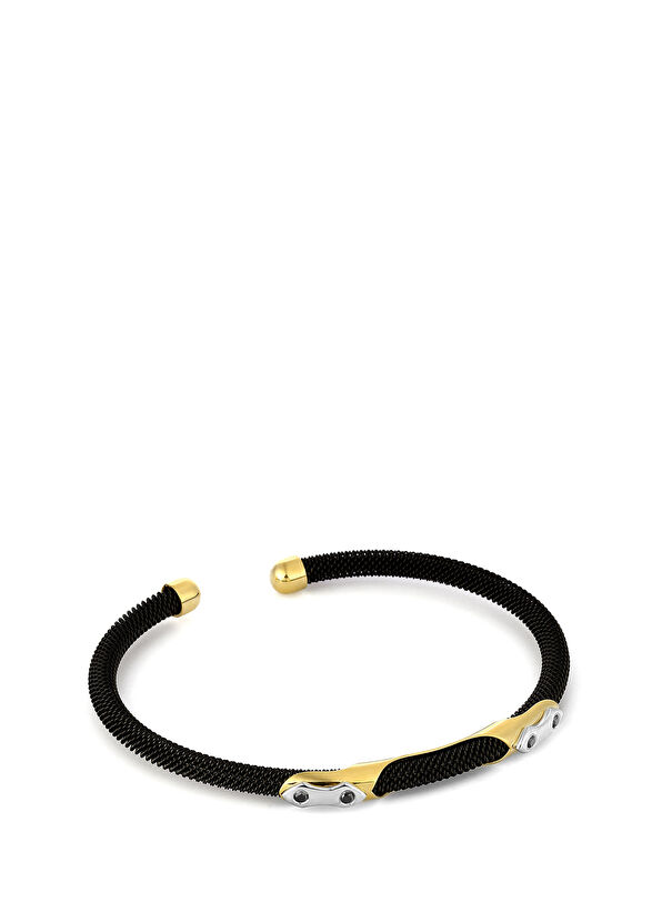 Boga Siyah Erkek 14K Altın Cuff Bileklik - 2