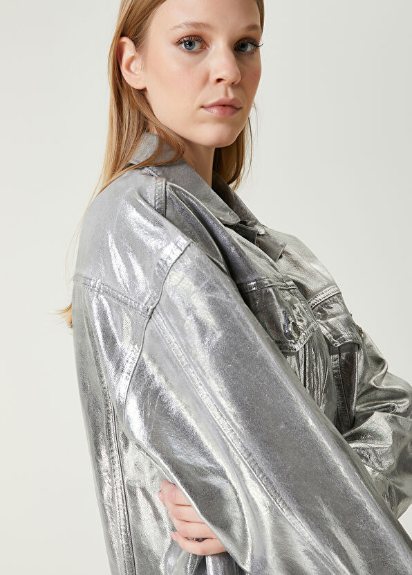 Beymen Club Silver Varaklı Oversize Denim Ceket - 2