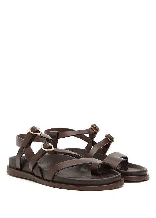 Beymen Club Kahverengi Amorf Tokalı Kadın Deri Sandalet - 2