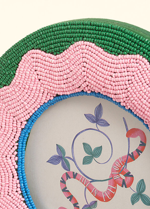 Zsa Zsa Zsu Dadrı Yeşil - Pink Glass Bead Wooden Frame 17 cm - 3