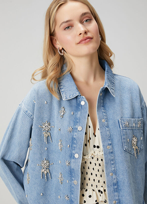 Beymen Club Blue Crystal Denim Jacket - 2