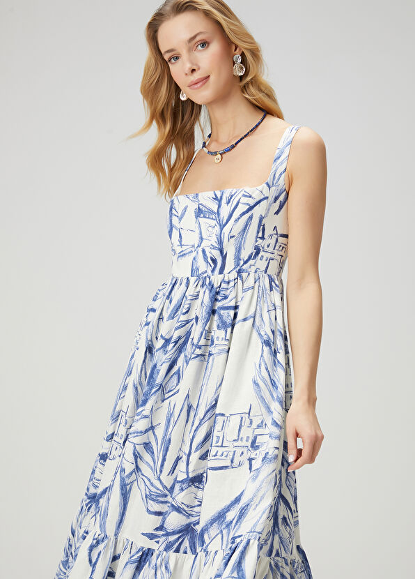 Beymen Club Kırık Beyaz Midi Keten Elbise - 3