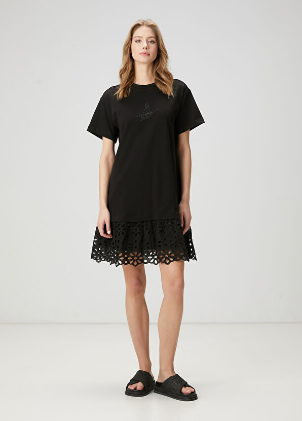 Beymen Club Siyah Taşlı Kuş Logolu Mini Elbise - 1