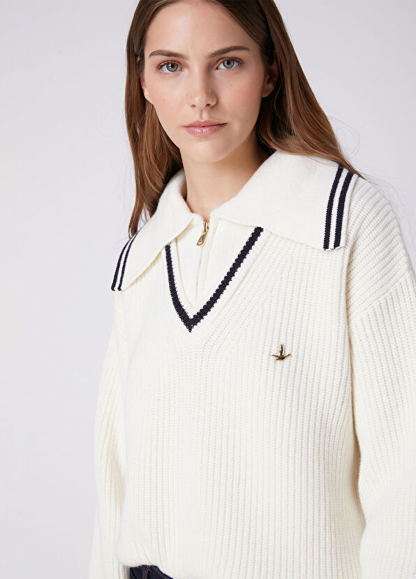 Beymen Club Off-White Collar Detailed Wool Sweater - 2
