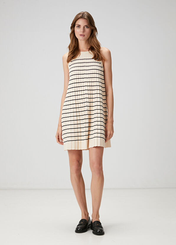Beymen Club Ekru Çizgili Mini Elbise - 1