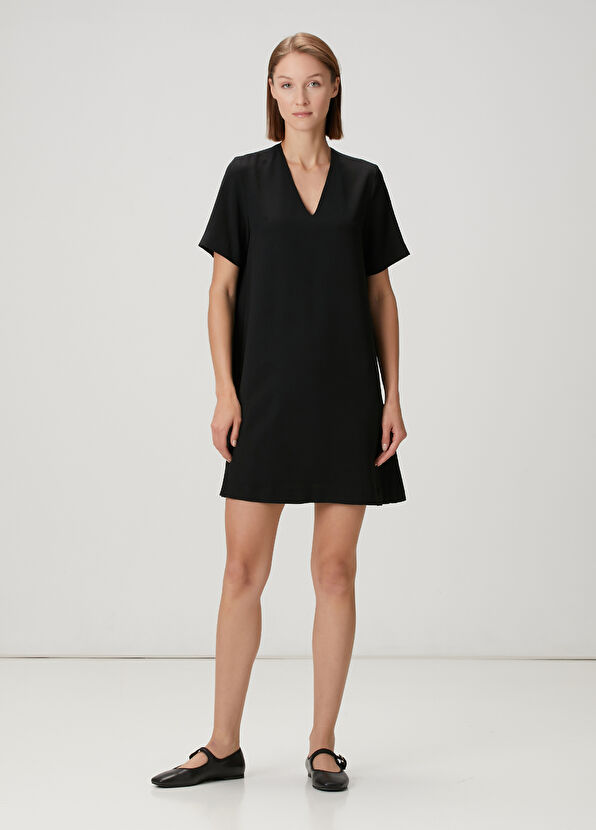 Beymen Club Black Pleated Detailed Mini Crepe Dress - 1