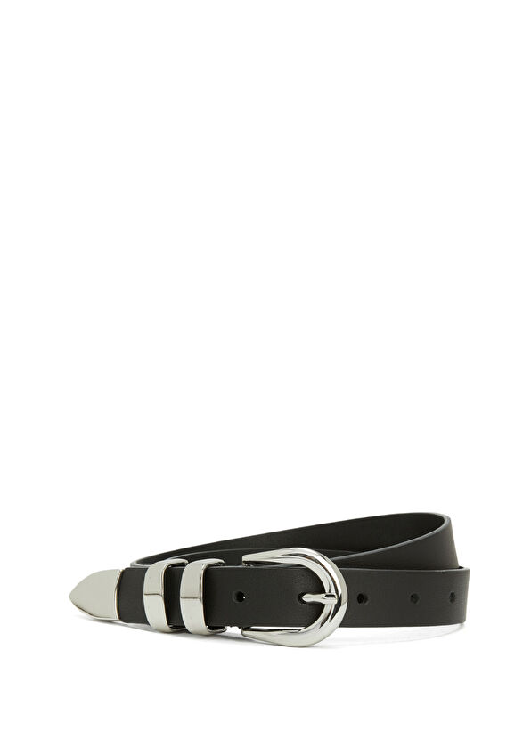 Beymen Club Black Double Metal Bridge Women's Leather Belt - 1