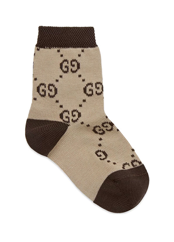 Gucci Kahverengi Logo Jakarlı Çocuk Çorap - 1