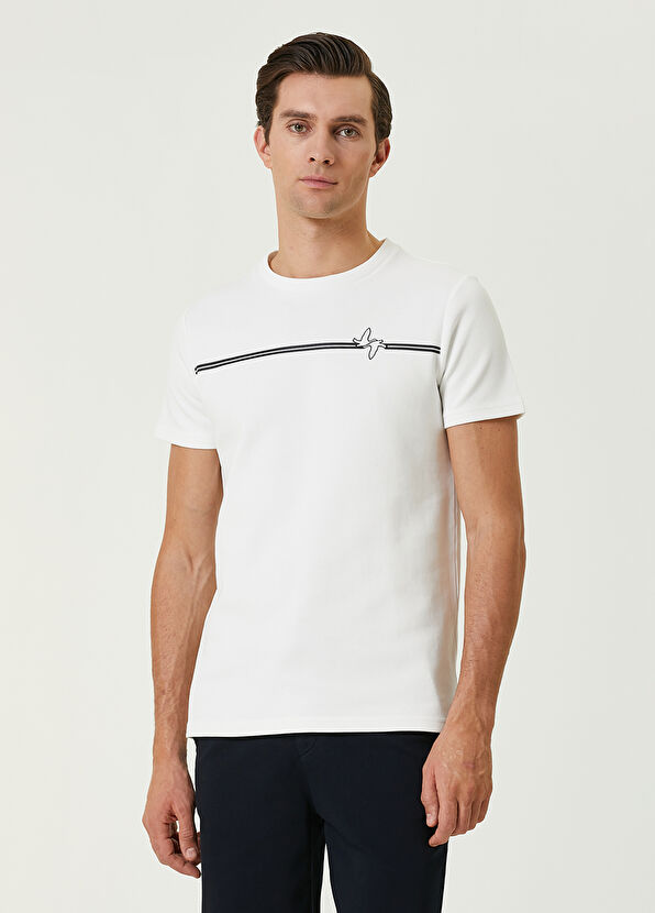 Beymen Club Beyaz Şerit Detaylı Kaz Baskılı T-shirt - 1