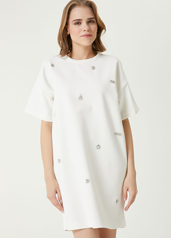 Beymen Club Oversize White Embellished Mini Dress - 4