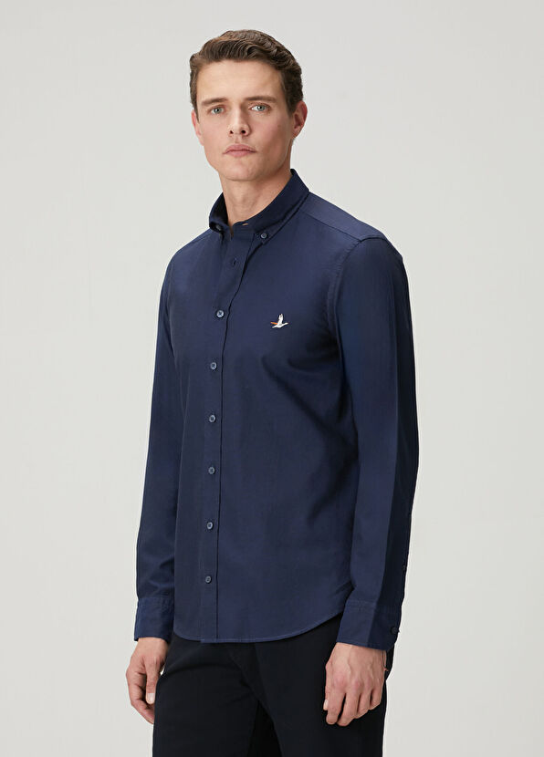 Beymen Club Slim Fit Navy Blue Oxford Shirt - 4