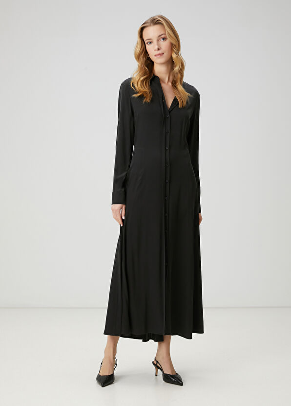 Beymen Club Siyah Maksi İpek Gömlek Elbise - 3