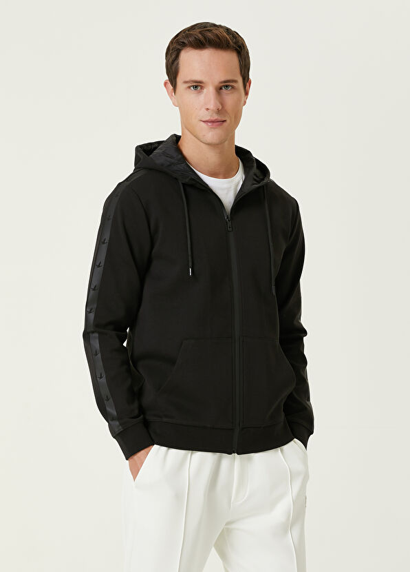 Beymen Club Siyah Kapüşonlu Şerit Kuş Baskılı Sweatshirt - 1