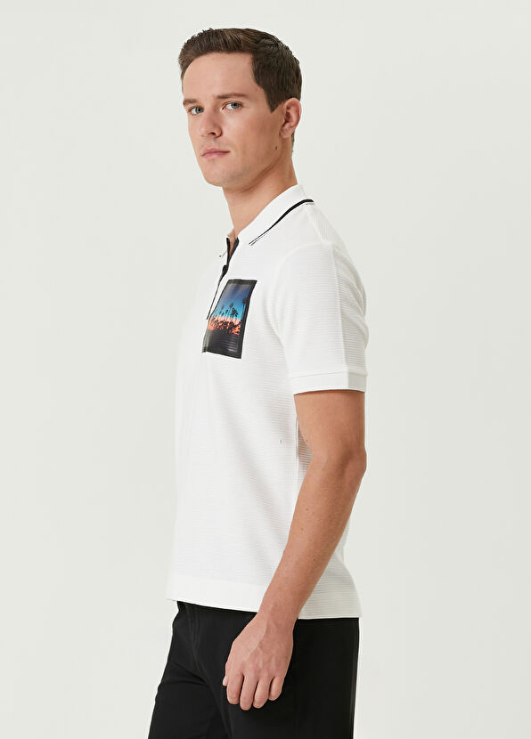 Beymen Club Comfort Fit White Polo Neck Patch Detailed T-Shirt - 4