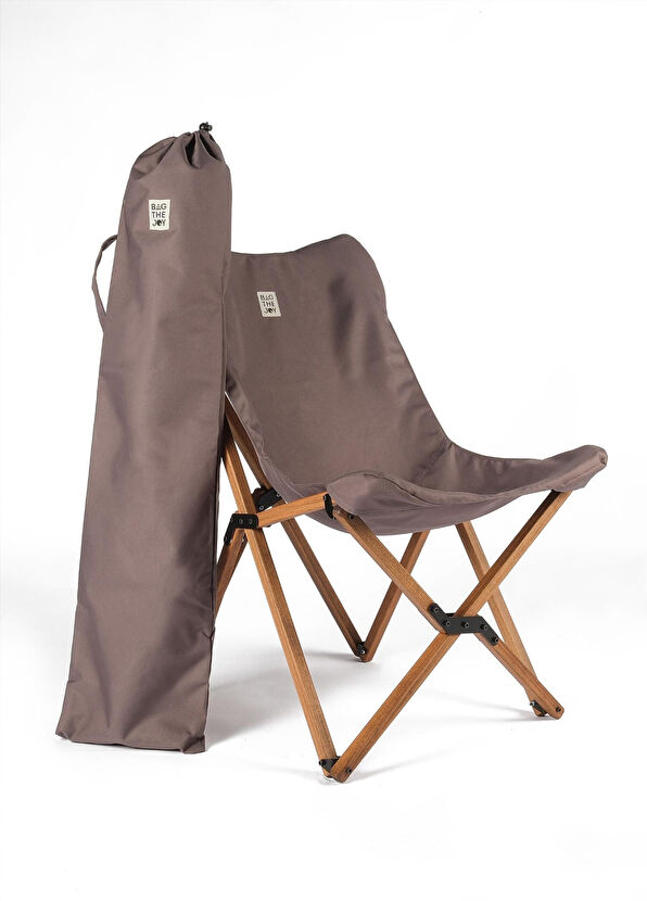 Bag The Joy Wooden Brown Dark Grey Folding Camping Table and Chair Set - 2
