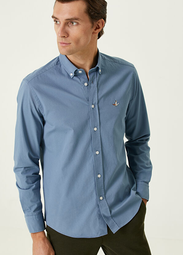 Beymen Club Comfort Fit Blue Gabardine Textured Shirt - 2