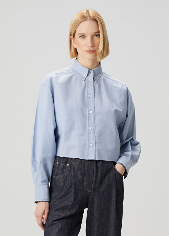 Brunello Cucinelli Mavi Crop Gömlek - 1