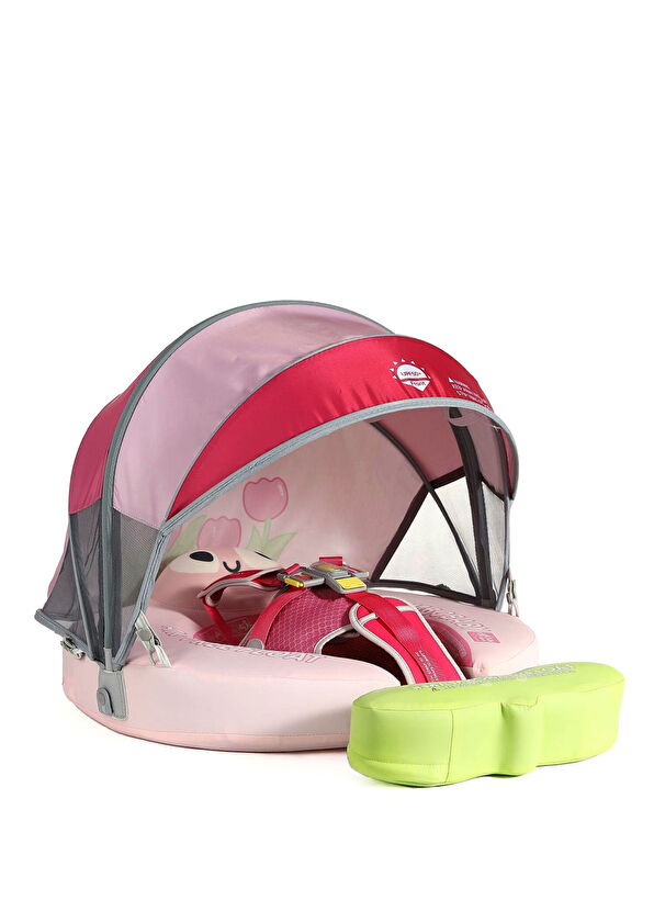 Mambobaby Pink Flowers Emniyetli Gölgelikli Ayak Destekli Bebek Yüzme Simidi - 1