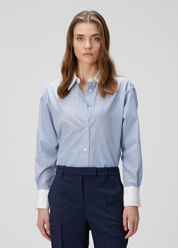 Boss Badina Mavi Çizgili Gömlek - 1
