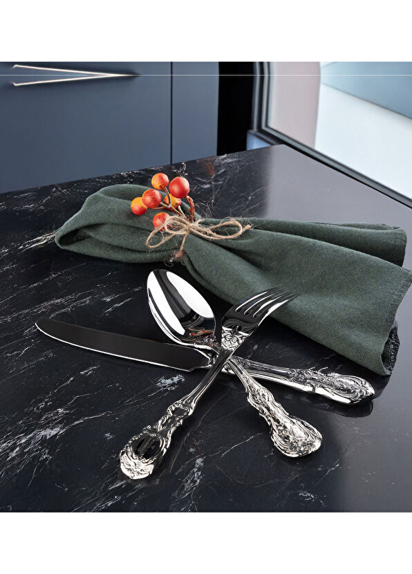 Wanelli Madras Gümüş Rengi Çelik Parlak 84 Parça 12 Kişilik Çatal Kaşık Bıçak Seti - 2