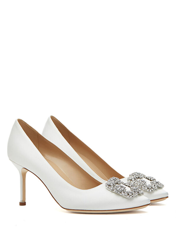 Manolo Blahnik Hangisi White Satin Heeled Shoe - 2