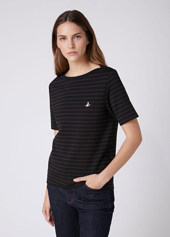 Beymen Club Siyah Kahve Çizgili T-shirt - 4