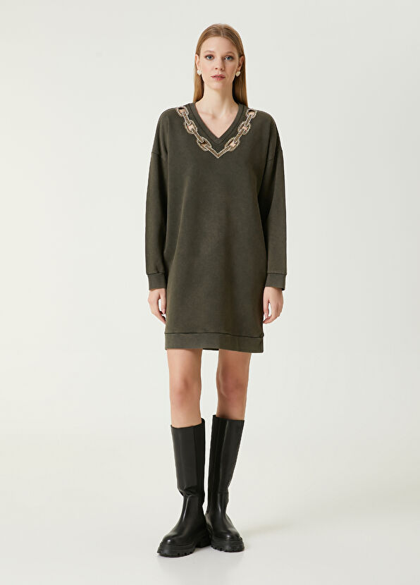 Beymen Club Haki Taş İşlemeli Mini Elbise - 1