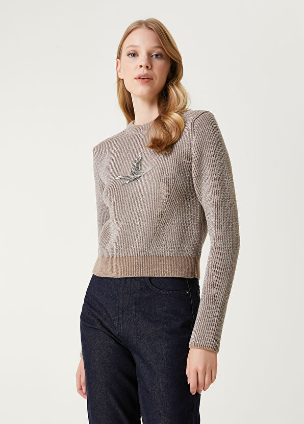 Beige Embellished Logo Wool Sweater Beymen Club Beige Embellished Logo Wool Sweater - 1