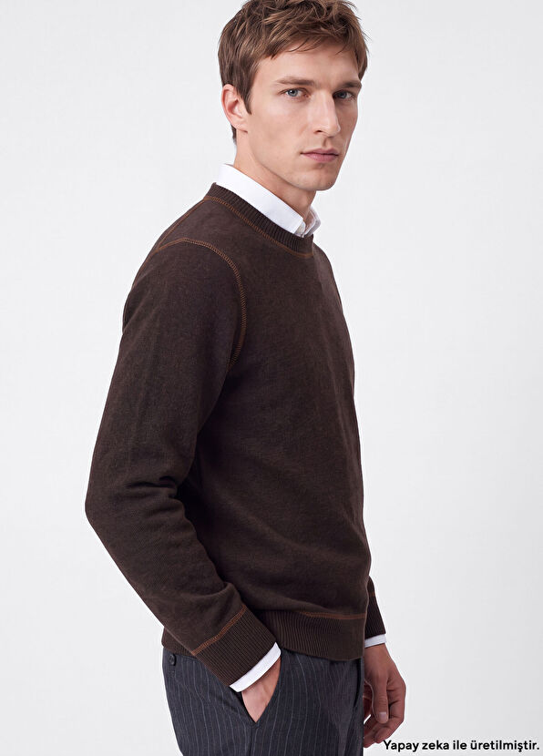 Beymen Club Brown Decorative Stitched Wool Sweater - 1