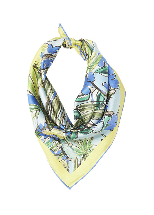 Beymen Club Mavi Botanik Desenli 50x50 cm Kadın İpek Eşarp - 1