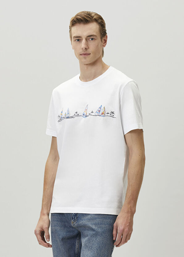 Beymen Club Beyaz Relax Fit Yelken Artwork T-shirt - 4