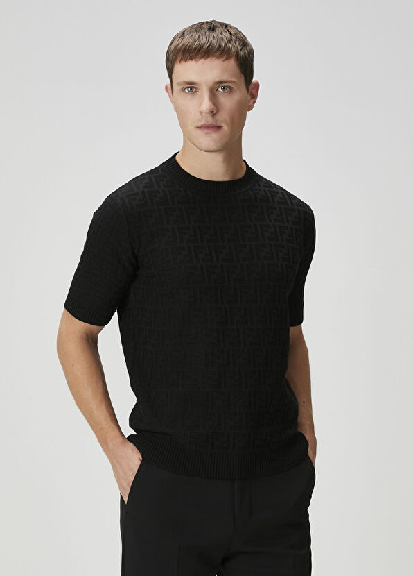 Fendi Black Logo Motif Short Sleeve Sweater - 1