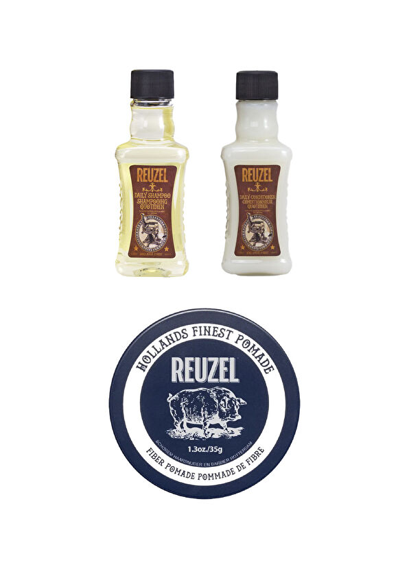 Reuzel Daily Shampoo 100 ml + Daily Conditioner 100 ml + Fiber Pomade 35 gr Hair Care Set for Men - 1