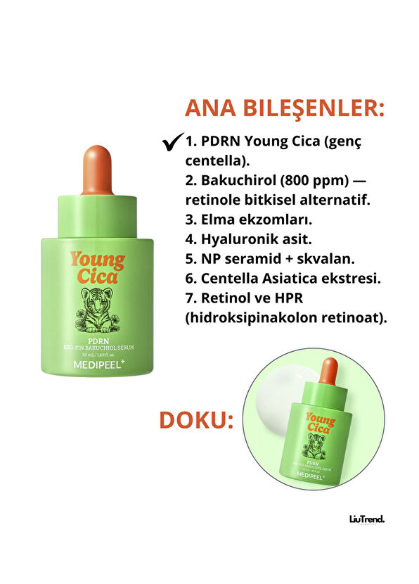 MEDIPEEL Young Cica PDRN Exo-Pin Bakuchiol Serum PDRN ve Bakuchiol İçeren Sıkılaştırıcı Cilt Serumu 50 ml  - 2